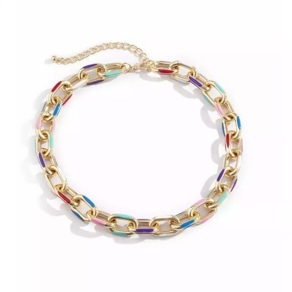 COPY - Necklace & Bracelet set chain gold rainbow retro boho bohemian multicolo… - Picture 4 of 10